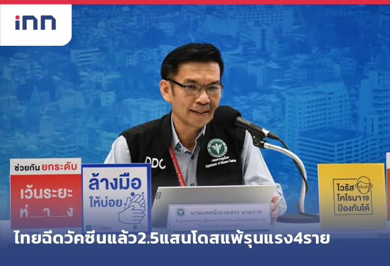 เกาะสถานการณ์ 09.30 น. ไทย ฉีดวัคซีน แล้ว2.5แสนโดสแพ้รุนแรง4ราย