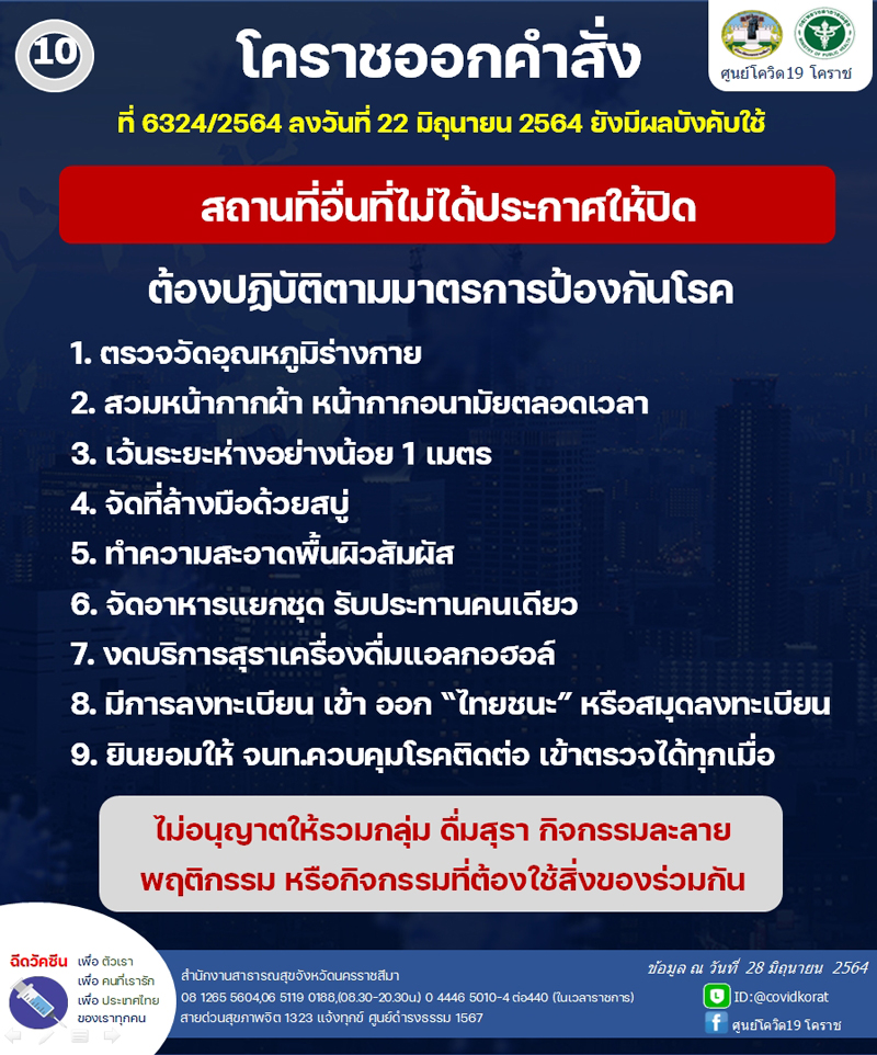 กฎเหล็ก 10 มาตรการ สถานที่อื่นที่ไม่ได้ประกาศให้ปิด ต้องปฏิบัติตามมาตรการป้องกันโรคอย่างเคร่งครัด