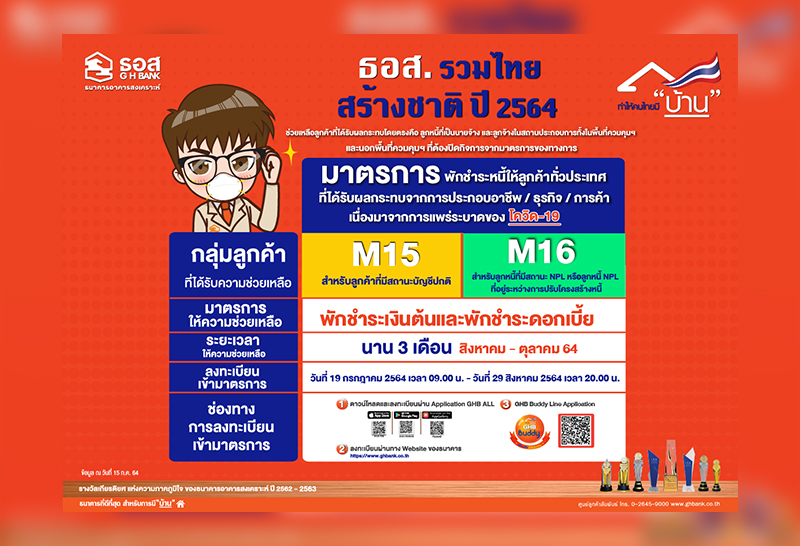 ธนาคารอาคารสงเคราะห์ ช่วย 3 เดือน พักชำระเงินต้น,ดอกเบี้ย