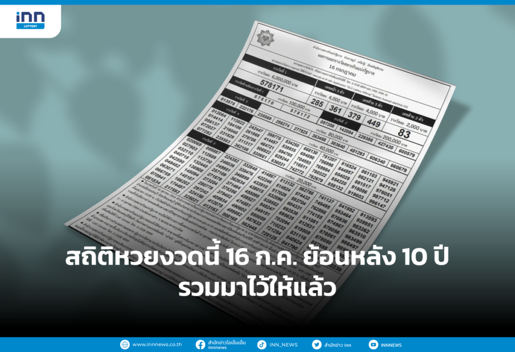 สถิติหวยงวดนี้ 16 ก.ค. ย้อนหลัง 10 ปี รวมมาไว้ให้แล้ว