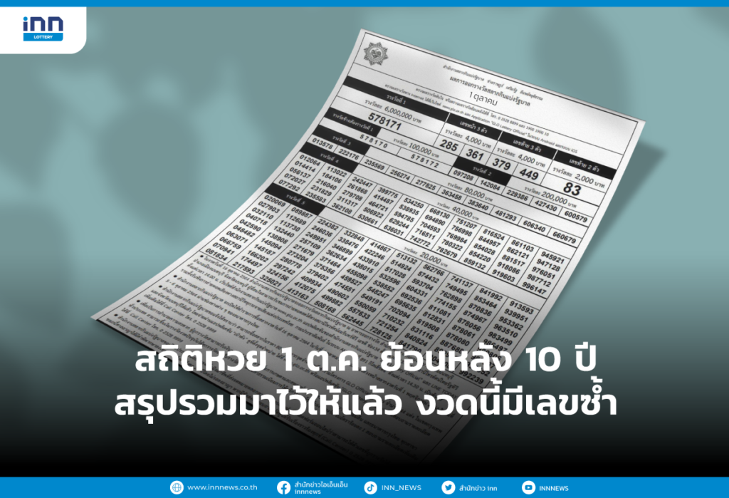 สถิติหวย 1 ต.ค. ย้อนหลัง 10 ปี สรุปรวมมาไว้ให้แล้ว งวดนี้มีเลขซ้ำ