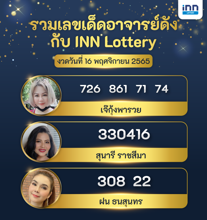 เลขอาจารย์ดัง กับ INN Lottery งวดวันที่ 16 พฤศจิกายน 2565