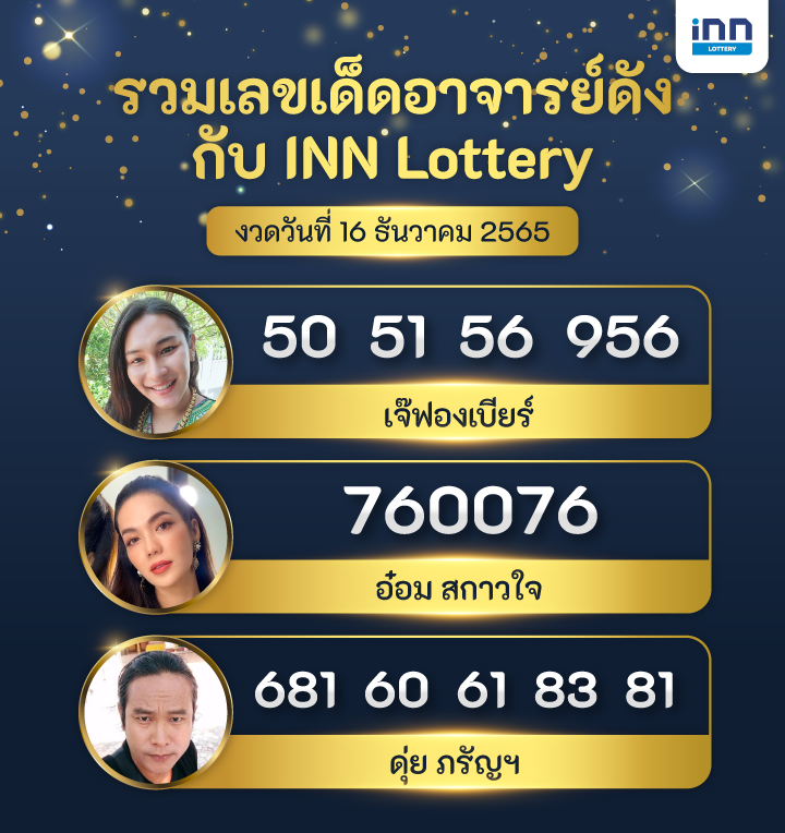 รวมเลขเด็ด กับ INN Lottery งวดวันที่ 16 ธันวาคม 2565