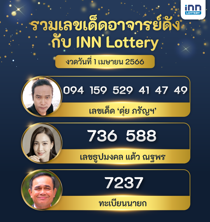 รวมเลขอาจารย์ดัง เลขเด็ดหลายสำนัก กับ INN Lottery งวดวันที่ 1 เมษายน 2566