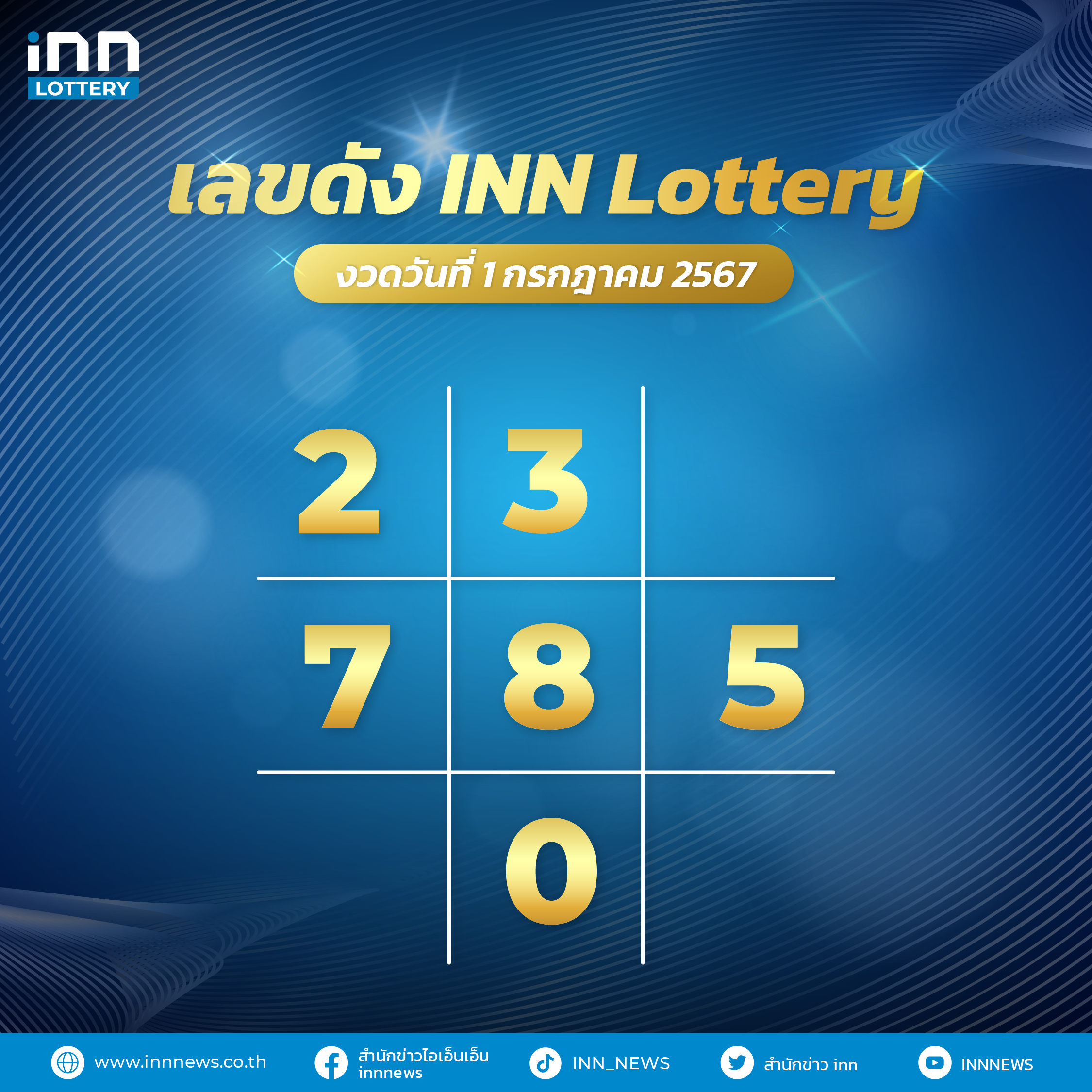 เลขตารางหวยวันที่ 1 กรกฎาคม 2567