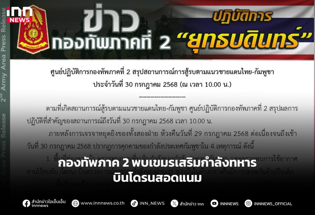 กองทัพภาค 2 พบเขมรเสริมกำลังทหาร บินโดรนสอดแนม