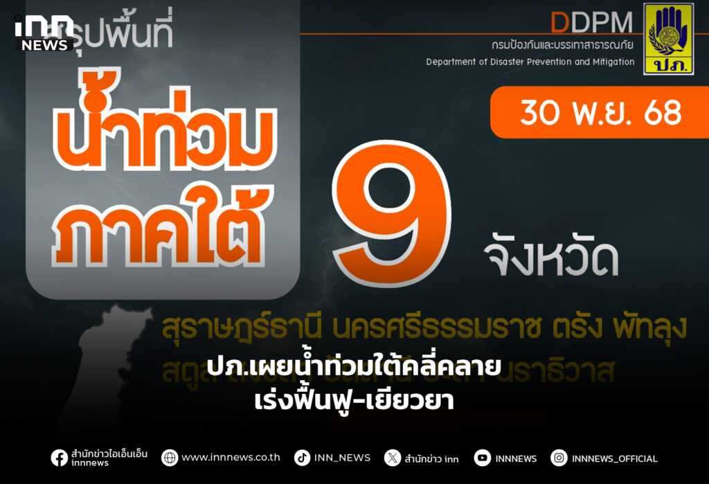 ปภ.เผยน้ำท่วมใต้คลี่คลาย เร่งฟื้นฟู-เยียวยา