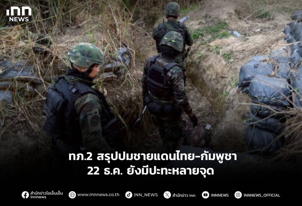 ทภ.2 สรุปปมชายแดนไทย-กัมพูชา 22 ธ.ค. ยังมีปะทะหลายจุด