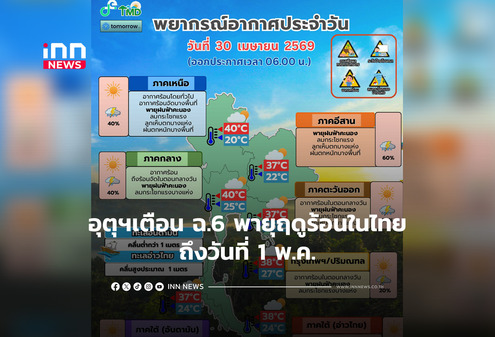 อุตุ เตือน ฉ.6 พายุฤดูร้อนในไทยถึงวันที่ 1 พ.ค.