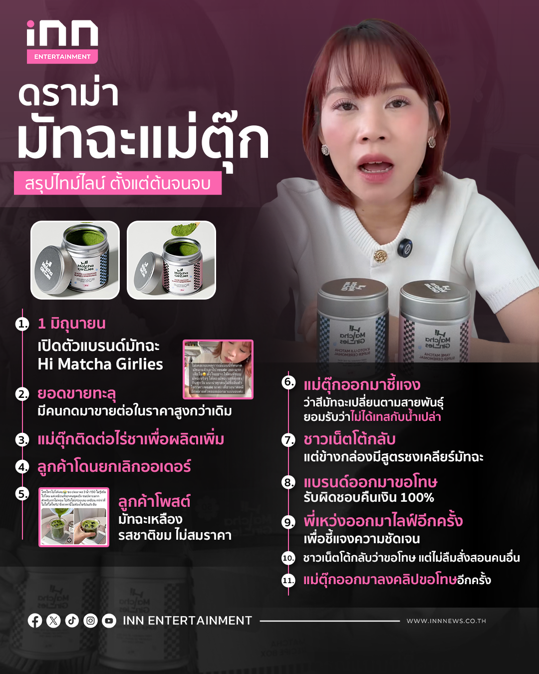 สรุปไทม์ไลน์ ดราม่า “มัทฉะแม่ตุ๊ก” ตั้งแต่ต้นจนจบ