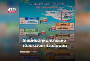 ไทยมีฝนตกหนักบางแห่ง เตือนระวังน้ำท่วมฉับพลัน